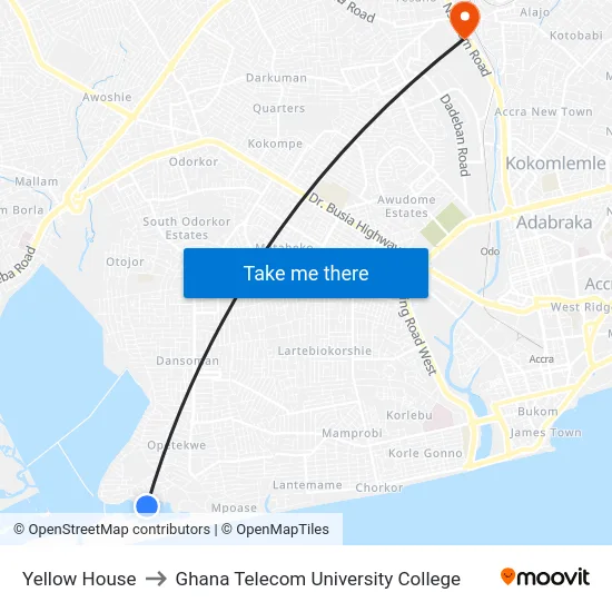 Yellow House to Ghana Telecom University College map