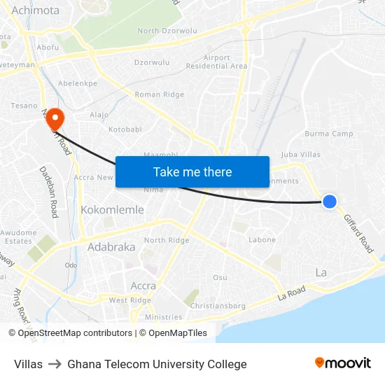 Villas to Ghana Telecom University College map