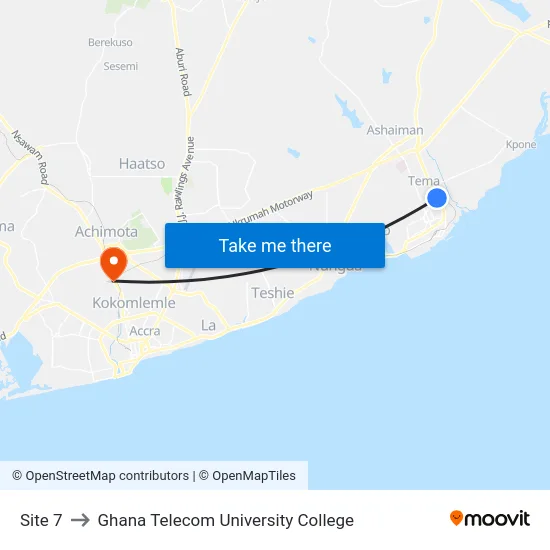 Site 7 to Ghana Telecom University College map
