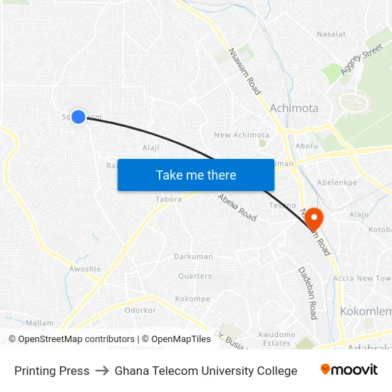 Printing Press to Ghana Telecom University College map