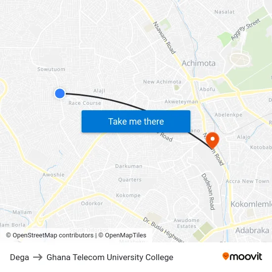 Dega to Ghana Telecom University College map