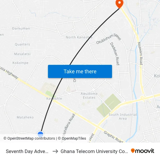 Seventh Day Adventist to Ghana Telecom University College map