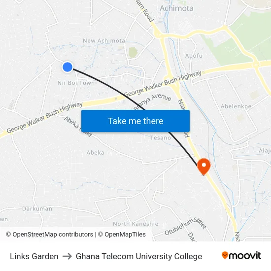 Links Garden to Ghana Telecom University College map