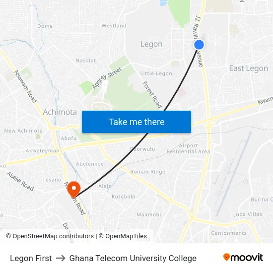 Legon First to Ghana Telecom University College map