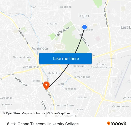 18 to Ghana Telecom University College map