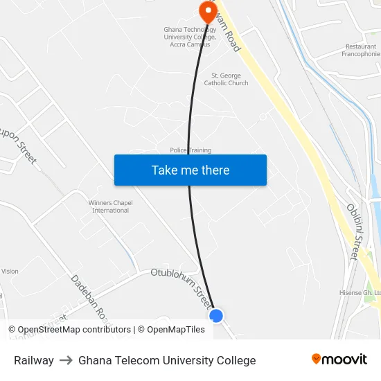 Railway to Ghana Telecom University College map