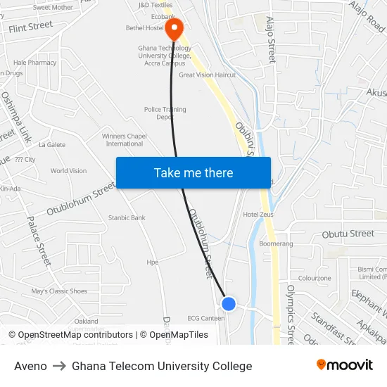 Aveno to Ghana Telecom University College map