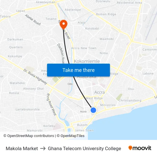 Makola Market to Ghana Telecom University College map