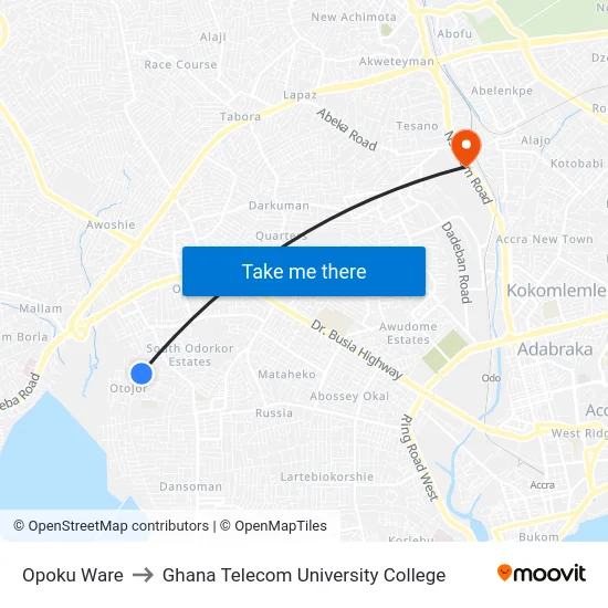 Opoku Ware to Ghana Telecom University College map