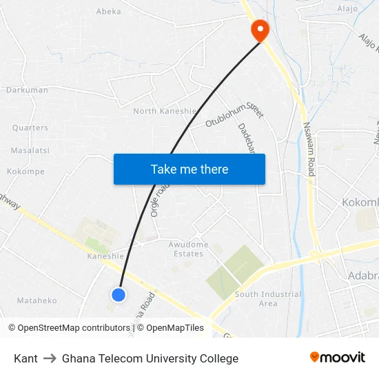 Kant to Ghana Telecom University College map