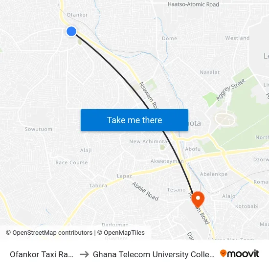 Ofankor Taxi Rank to Ghana Telecom University College map