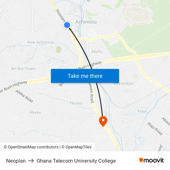 Neoplan to Ghana Telecom University College map