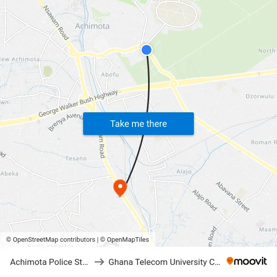 Achimota Police Station to Ghana Telecom University College map