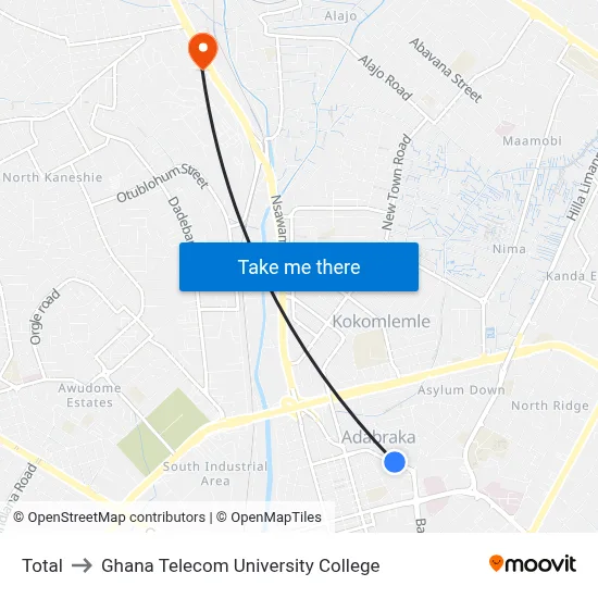 Total to Ghana Telecom University College map