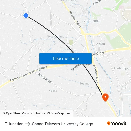 T-Junction to Ghana Telecom University College map