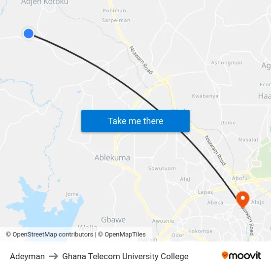 Adeyman to Ghana Telecom University College map