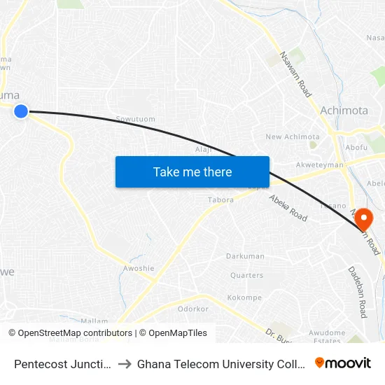 Pentecost Junction to Ghana Telecom University College map