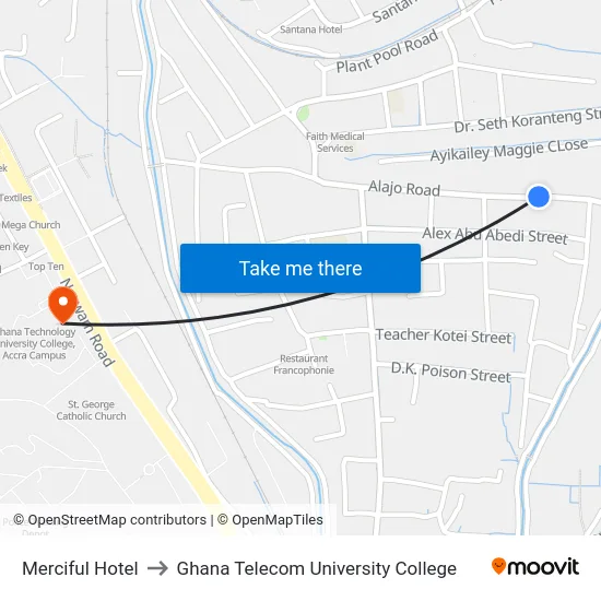 Merciful Hotel to Ghana Telecom University College map