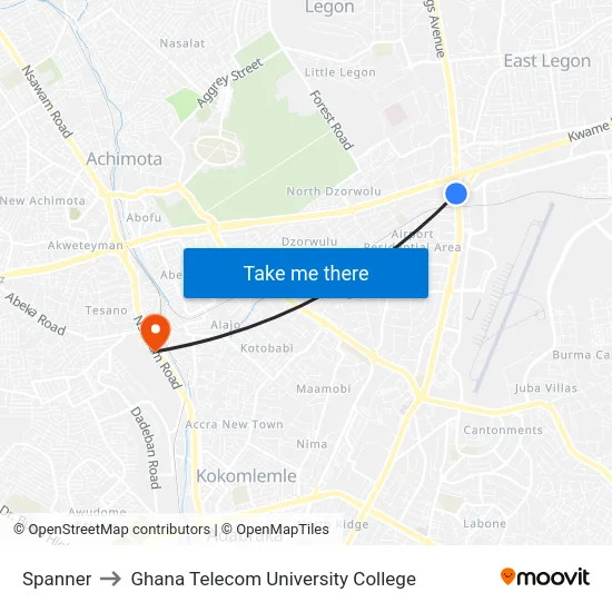Spanner to Ghana Telecom University College map