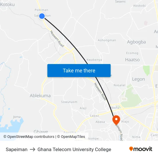 Sapeiman to Ghana Telecom University College map