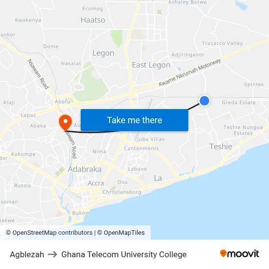 Agblezah to Ghana Telecom University College map