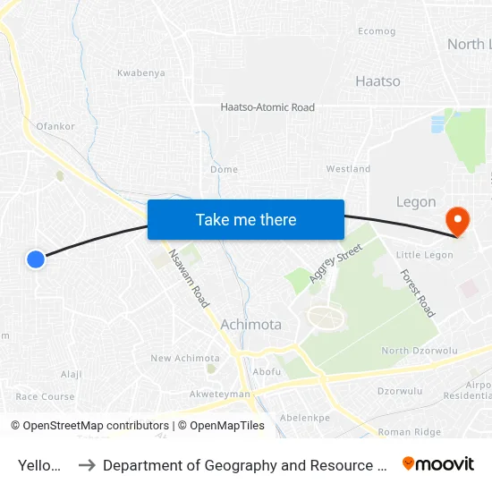 Yellow House to Department of Geography and Resource Development, University of Ghana map