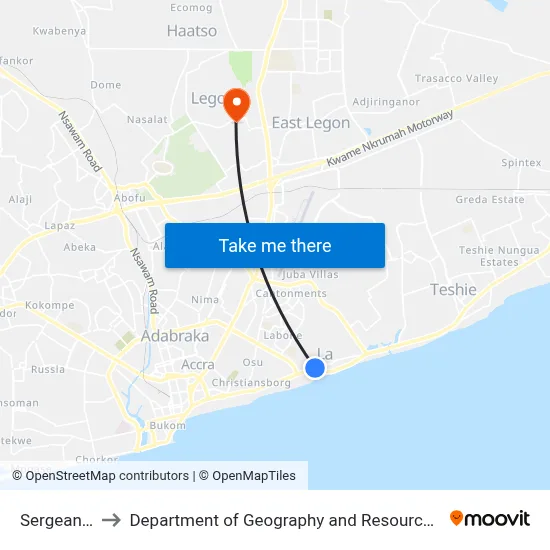 Sergeant Adjettey to Department of Geography and Resource Development, University of Ghana map