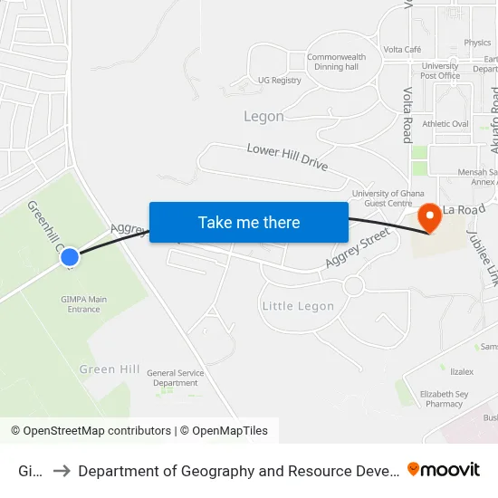 Gimpa to Department of Geography and Resource Development, University of Ghana map