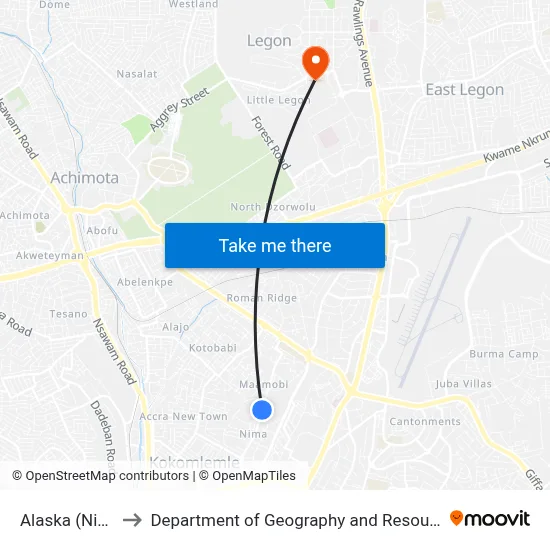 Alaska (Nima Maamobi) to Department of Geography and Resource Development, University of Ghana map