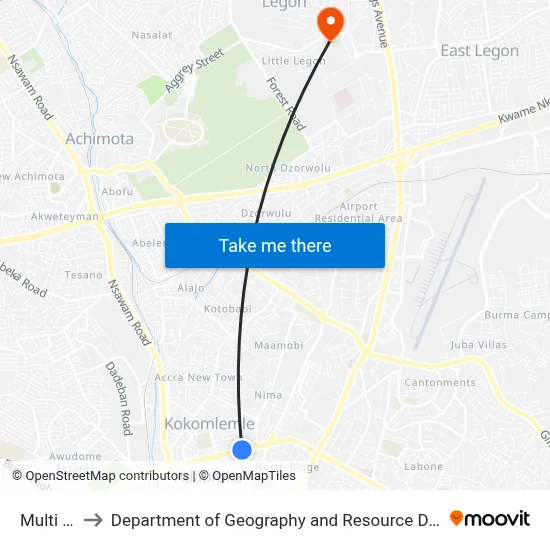 Multi Choice to Department of Geography and Resource Development, University of Ghana map
