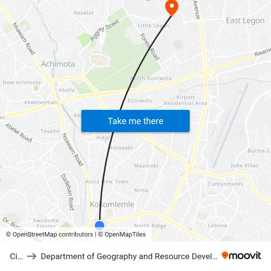 Circle to Department of Geography and Resource Development, University of Ghana map