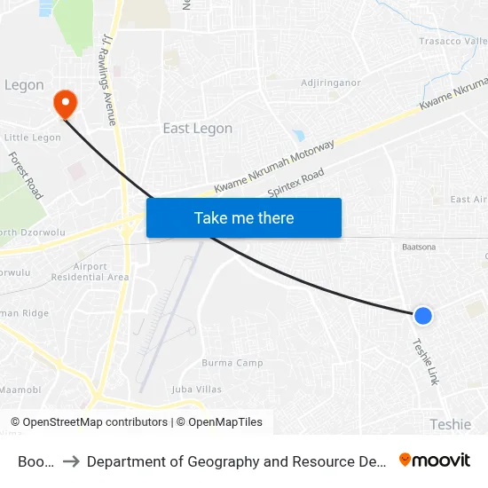 Boola Ho to Department of Geography and Resource Development, University of Ghana map