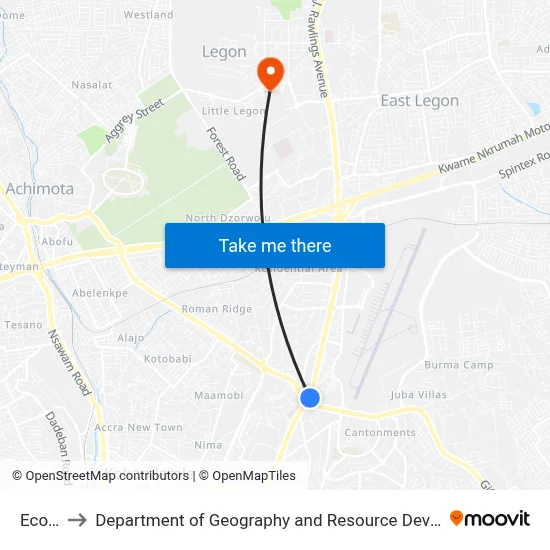 Ecobank to Department of Geography and Resource Development, University of Ghana map
