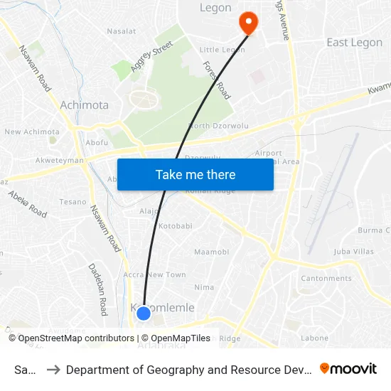 Sadisco to Department of Geography and Resource Development, University of Ghana map