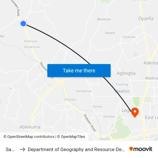 Samsam to Department of Geography and Resource Development, University of Ghana map
