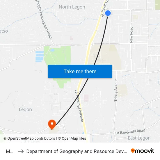 Madina to Department of Geography and Resource Development, University of Ghana map