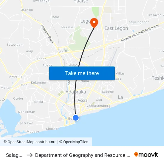 Salaga Market to Department of Geography and Resource Development, University of Ghana map