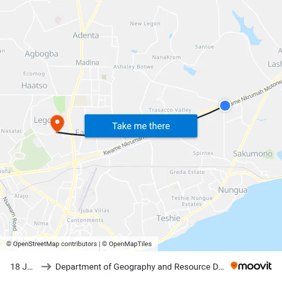 18 Junction to Department of Geography and Resource Development, University of Ghana map