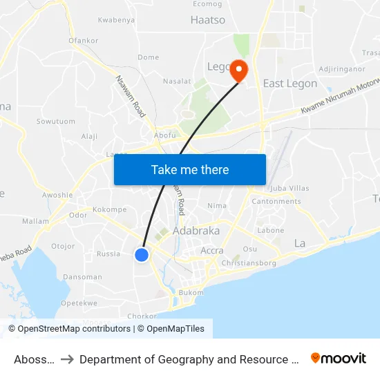 Abossey Okai to Department of Geography and Resource Development, University of Ghana map