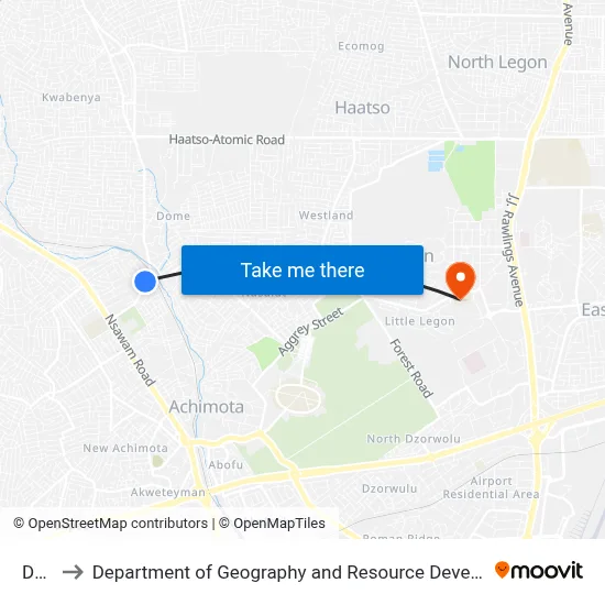Dome to Department of Geography and Resource Development, University of Ghana map