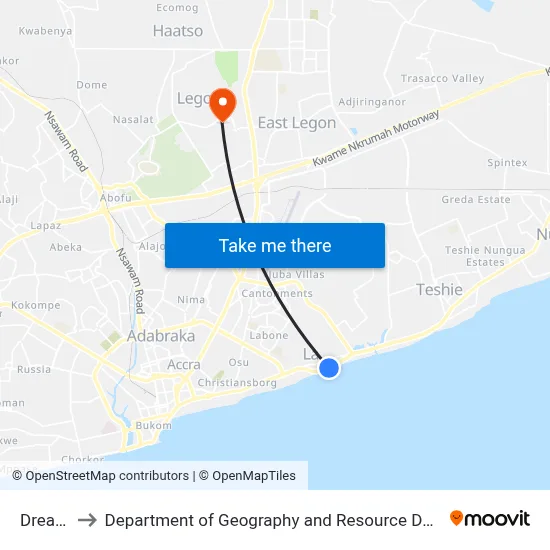 Dreamland to Department of Geography and Resource Development, University of Ghana map