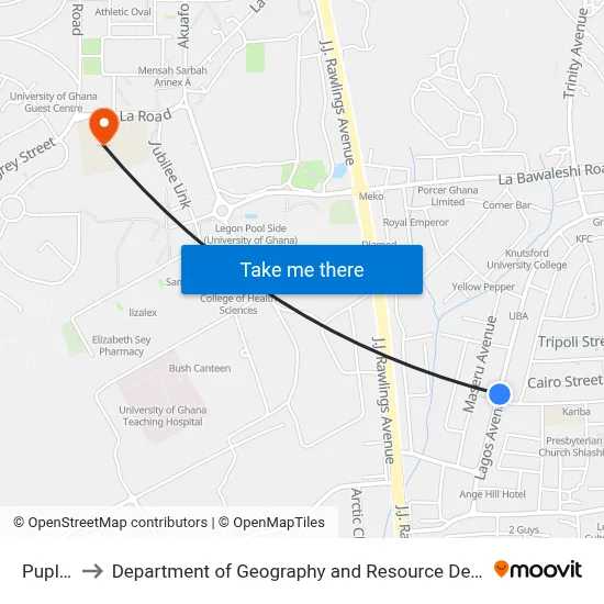 Puplampu to Department of Geography and Resource Development, University of Ghana map