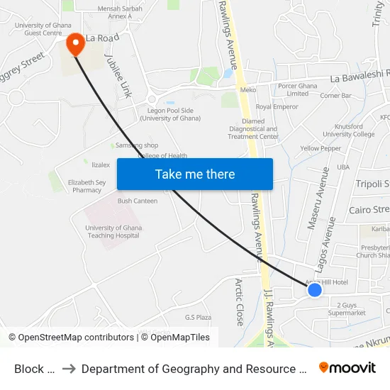 Block Factory to Department of Geography and Resource Development, University of Ghana map