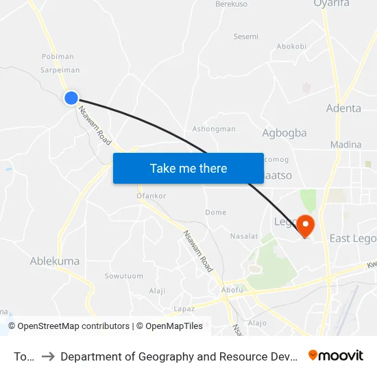Toman to Department of Geography and Resource Development, University of Ghana map
