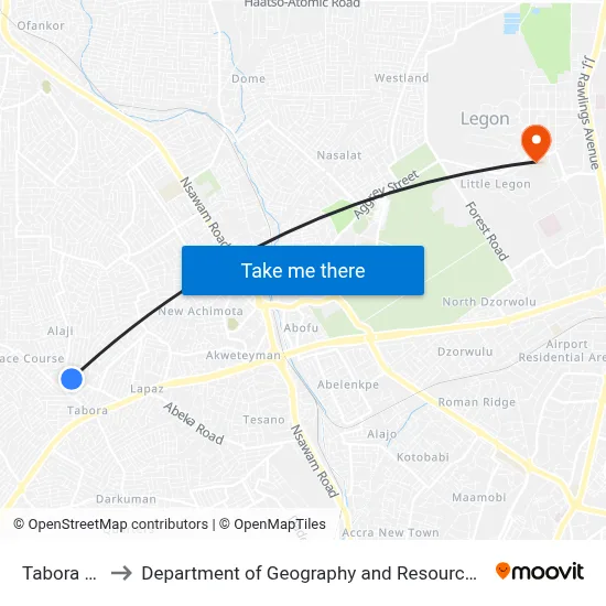 Tabora Number 4 to Department of Geography and Resource Development, University of Ghana map