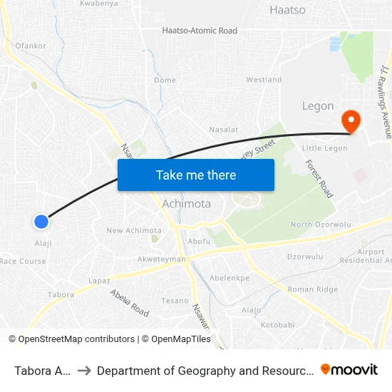 Tabora Asoredanho to Department of Geography and Resource Development, University of Ghana map