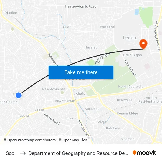 Scorpion to Department of Geography and Resource Development, University of Ghana map