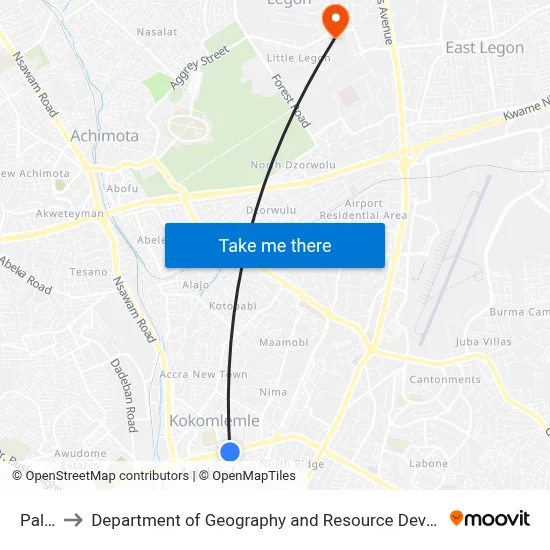 Paloma to Department of Geography and Resource Development, University of Ghana map