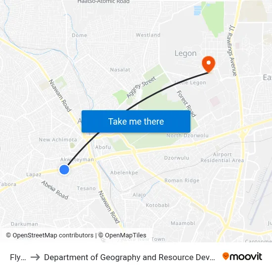 Fly Top to Department of Geography and Resource Development, University of Ghana map