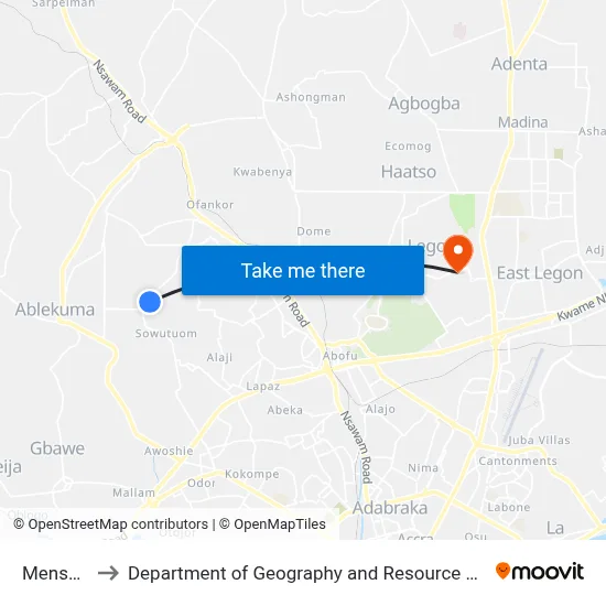 Mensah Addo to Department of Geography and Resource Development, University of Ghana map